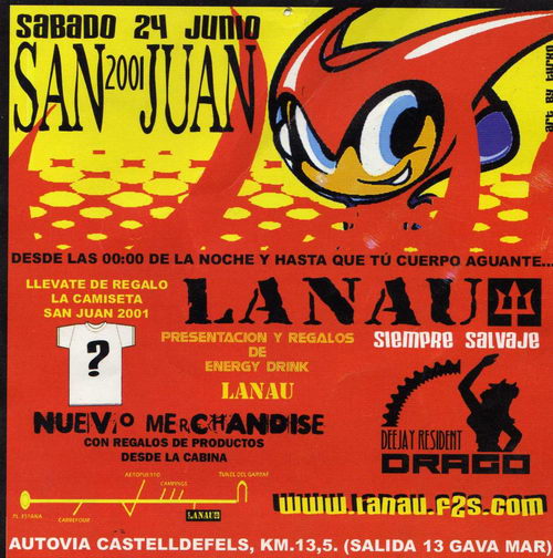 Flyer de la verbena de San Juan del ao 2001 de la discoteca LA NAU de Gav Mar que se ubic a principios del siglo XXI en el edificio de la antigua discoteca Silvi's (24 de Junio de 2000)
